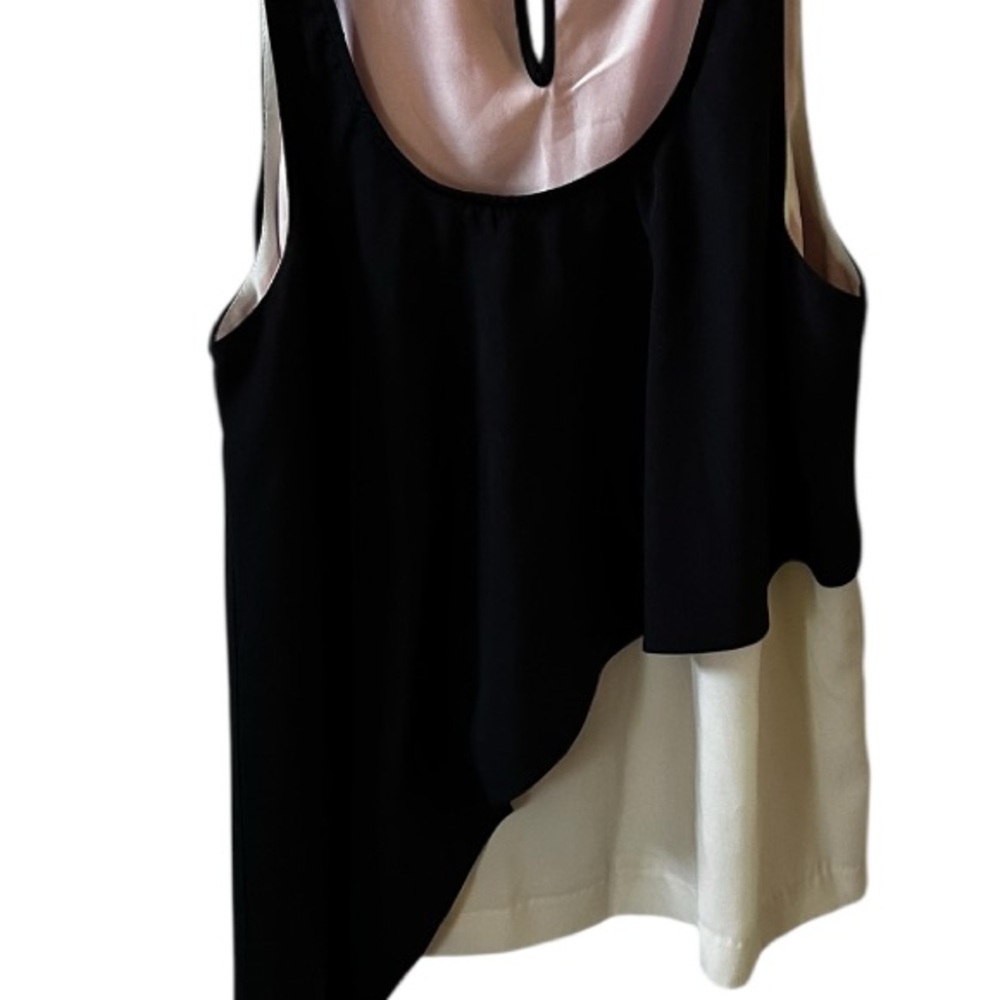 Central Park West Black and Cream Asymmetrical Tank Top